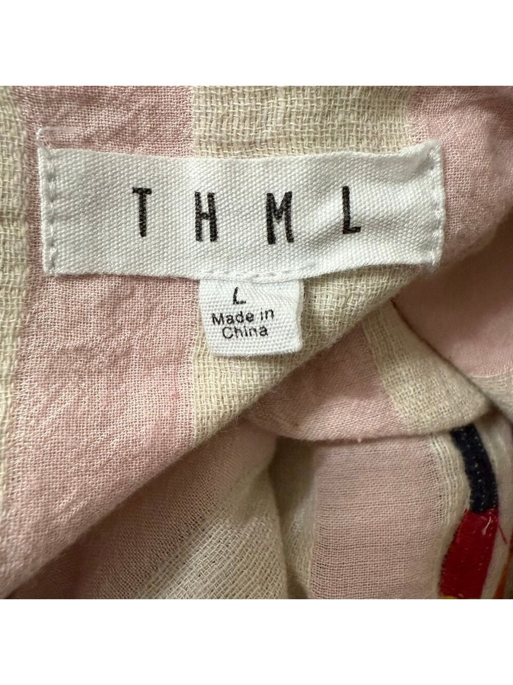 THML White Pink Stripe Multicolor Embroidered Short Sleeve Top L - Picture 7 of 9